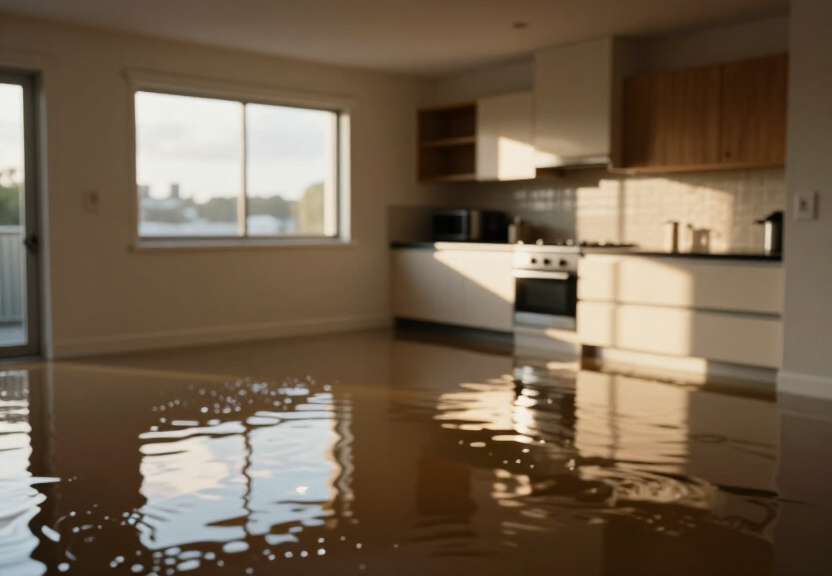 Flooded basement in Orchard Hills before drying